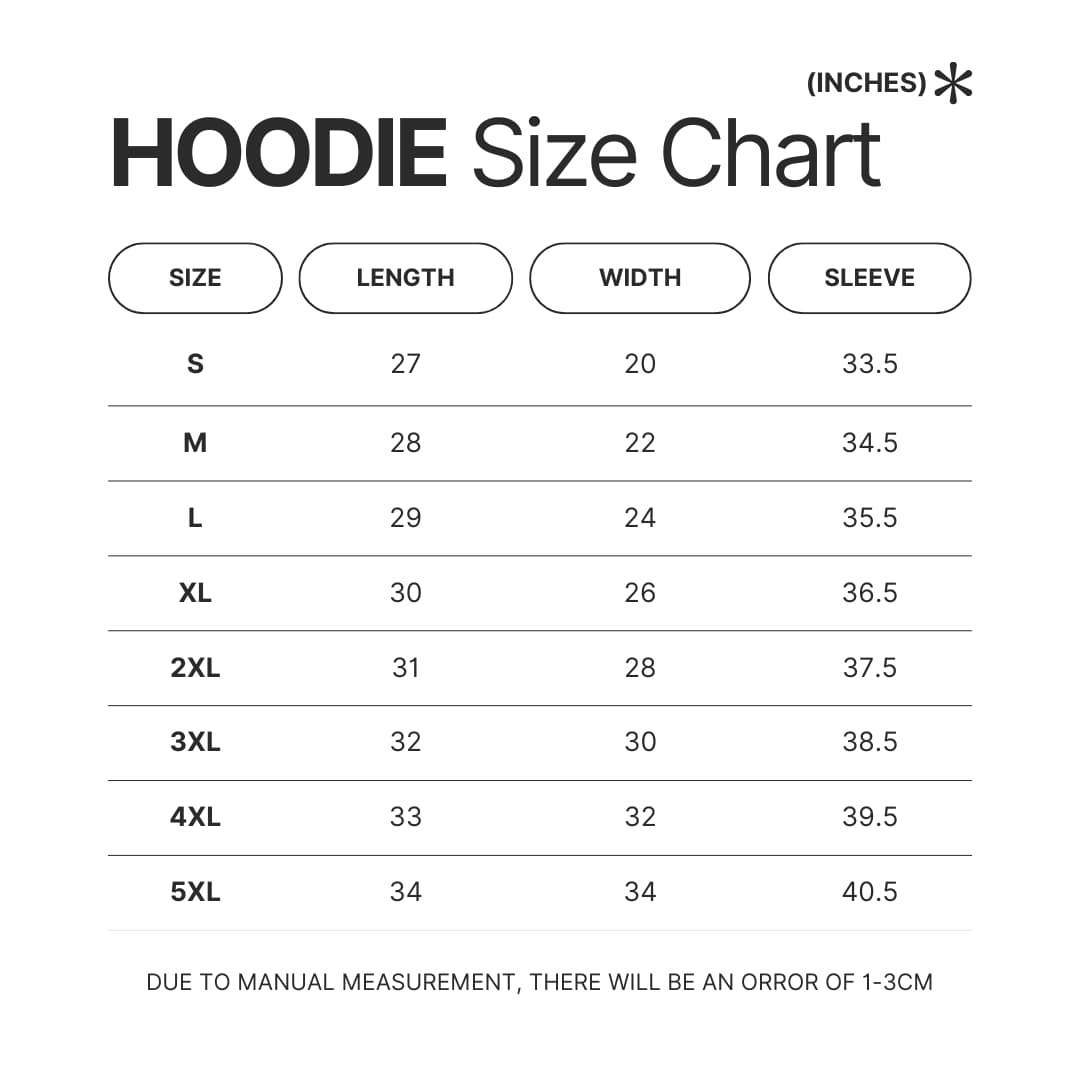 Hoodie Size Chart - Chrono Trigger Shop