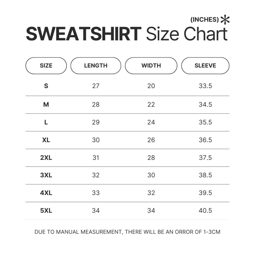 Sweatshirt Size Chart - Chrono Trigger Shop