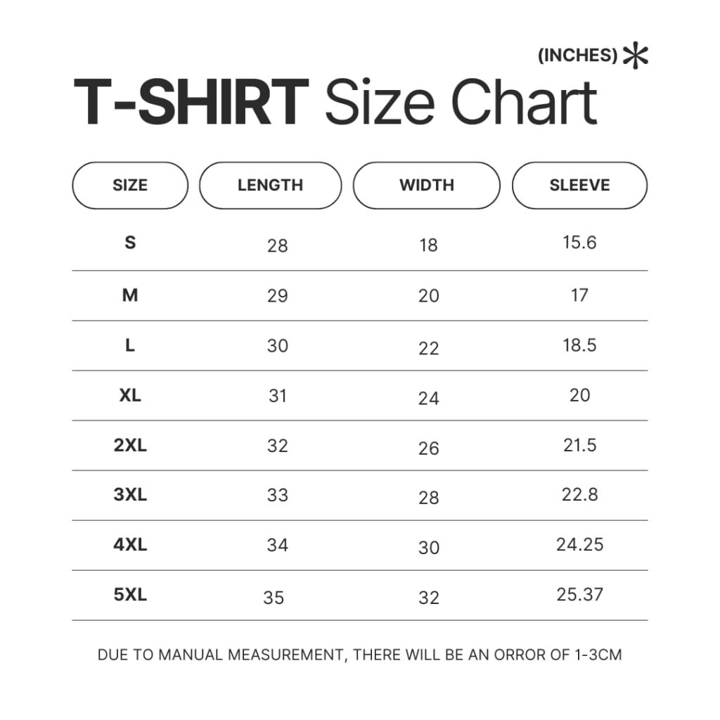 T shirt Size Chart - Chrono Trigger Shop