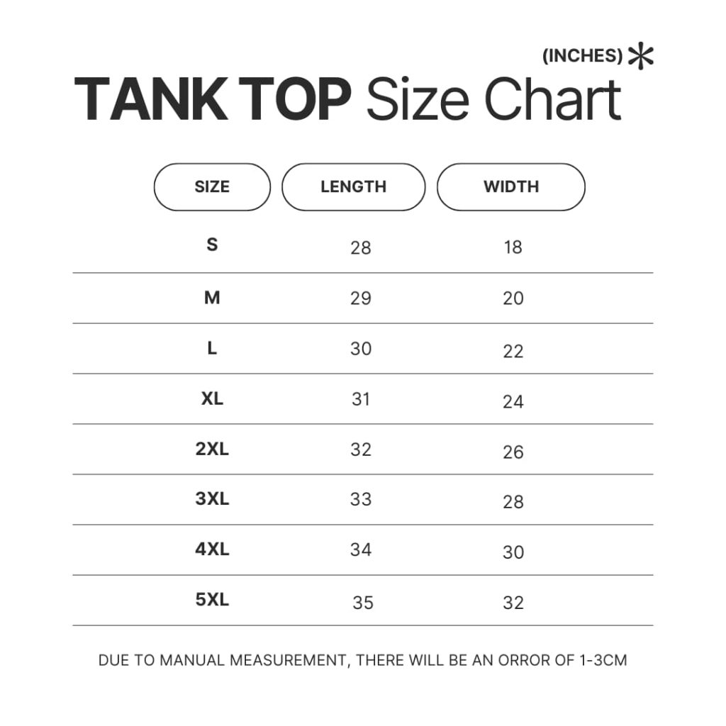 Tank Top Size Chart - Chrono Trigger Shop